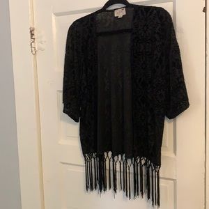 La Hearts Black Velvet Fringe Kimono